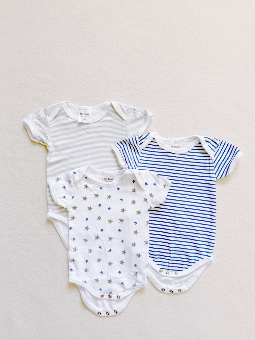 3/$30 My Baby Boutique 3pcs Short Sleeve Bodysuits Stars Stripes Cotton 3-6M